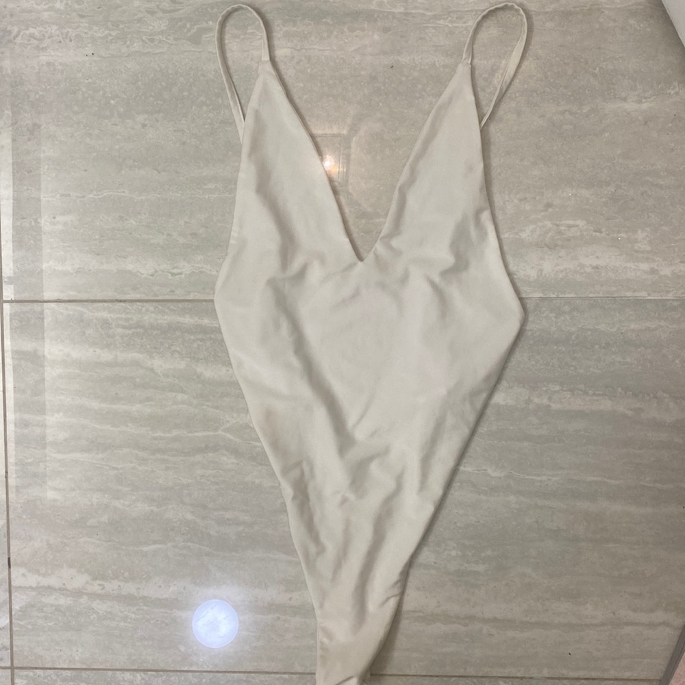 SHEIN light cream bodysuit plunge neck